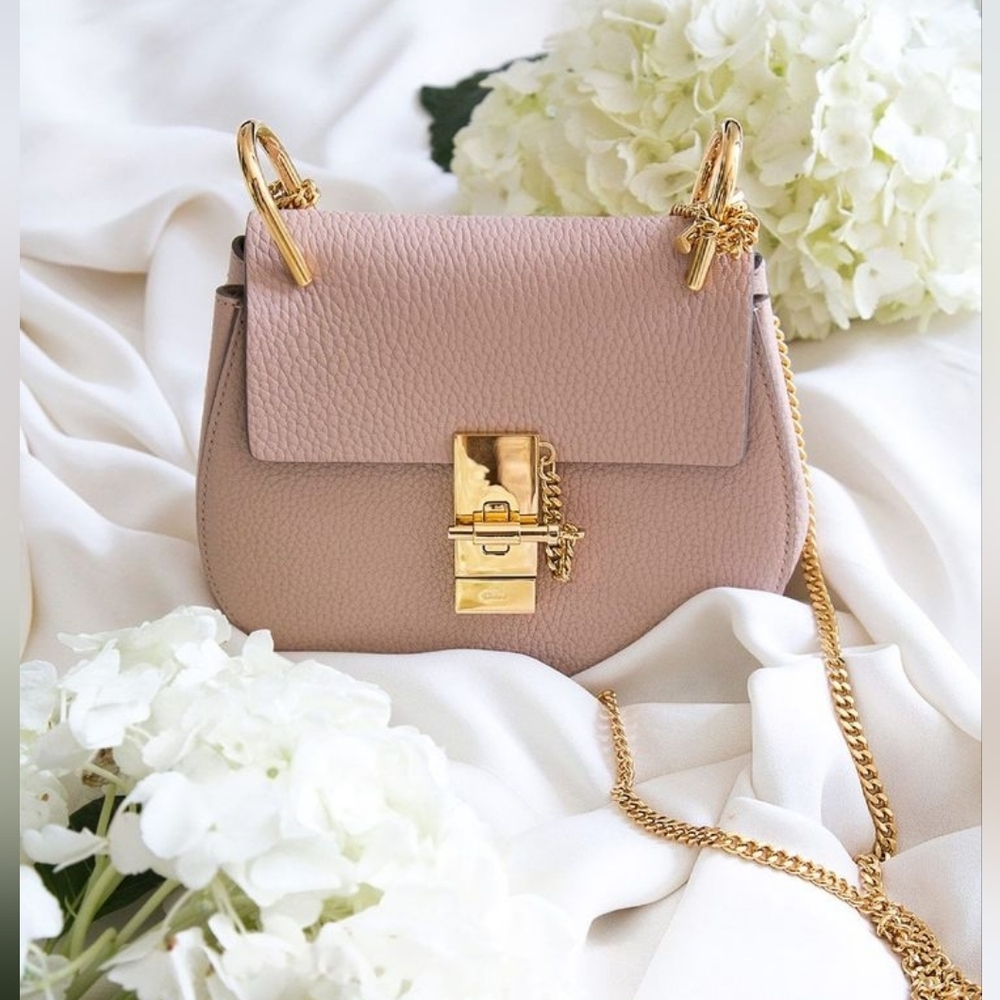 Chloé Drew Small Cement Pink Grained Lambskin Crossbody Bag ✨ - Picture 5 of 17